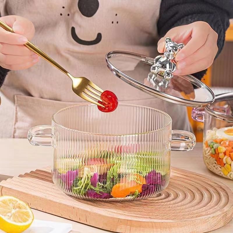 Avastro 1.6L Heat Resistant Glass Soup Pot with Lid | Double Handle Microwave, Gas Stove & Induction Compatible Cooking Pot | Transparent Glass Noodle & Soup Cooking Pot | Non-Stick Induction Bottom 4