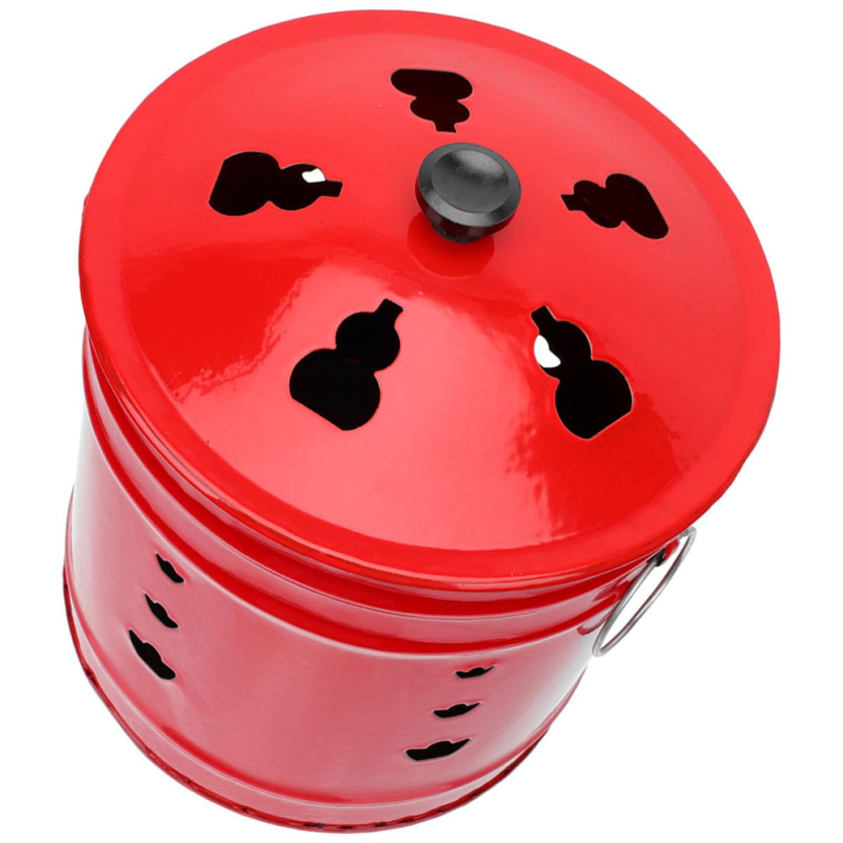 Incinerador de barril de esmalte rojo exterior y cubo para quemar hojas caídas