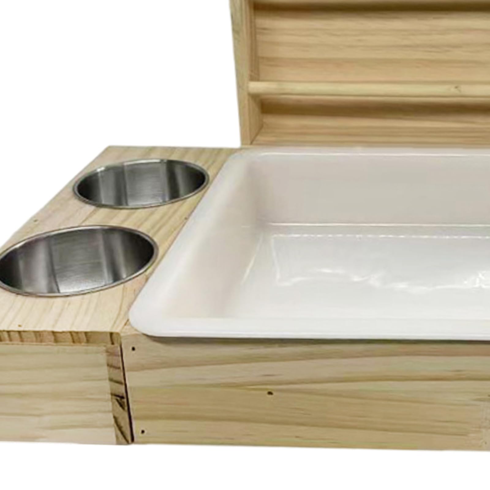 Râtelier à Foin en Bois, Mangeoire à Foin 3 en 1 pour Lapin, Distributeur de Foin pour Lapin avec Bols, Accessoire pour Cage, Bac à Litière, Cochon d'Inde, Mangeoire pour Gerbille, Hamster Nain