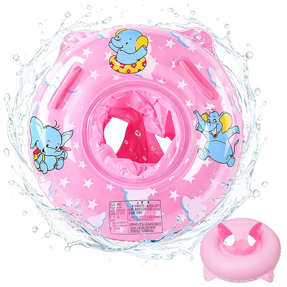 Elephant Swimming Ring, Cartoon Inflatable Seat Swimming, Elephant Pool Float, PVC Swim Trainer with Handle, Kick Learning Aid, for Summer Beach Water Party Toys, Summer Gifts - Pink