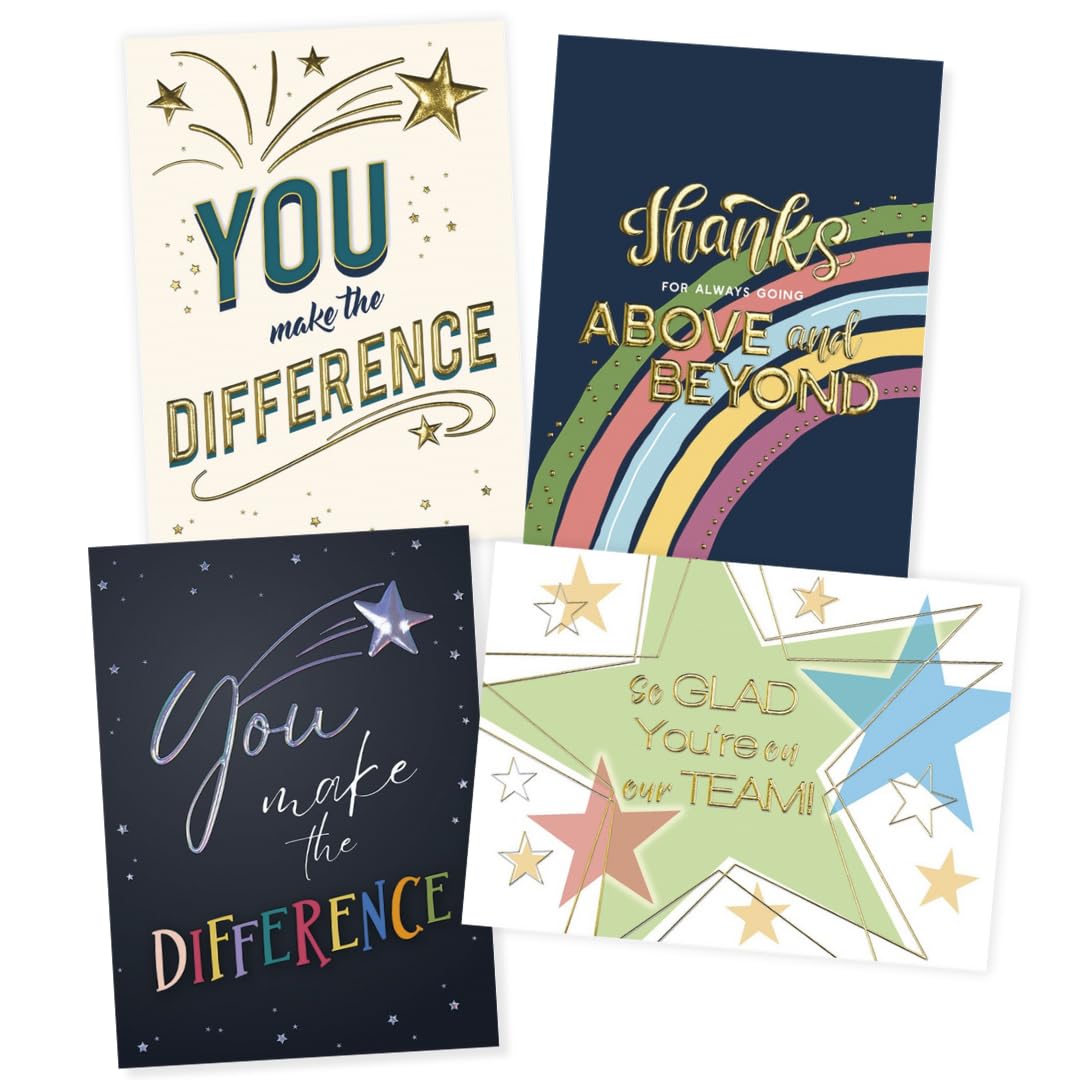 50 Employee Appreciation Cards - 4 Exciting Designs - 52 White Envelopes - FSC Mix