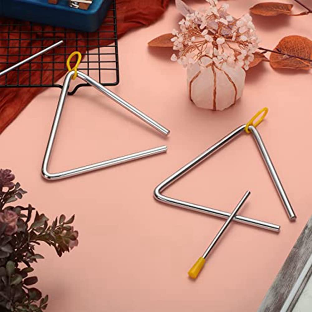 10 PCS Musical Steel Triangle Percussion Instrument Triangle Hand Percussion Triangle For Children Adult (6Inch)