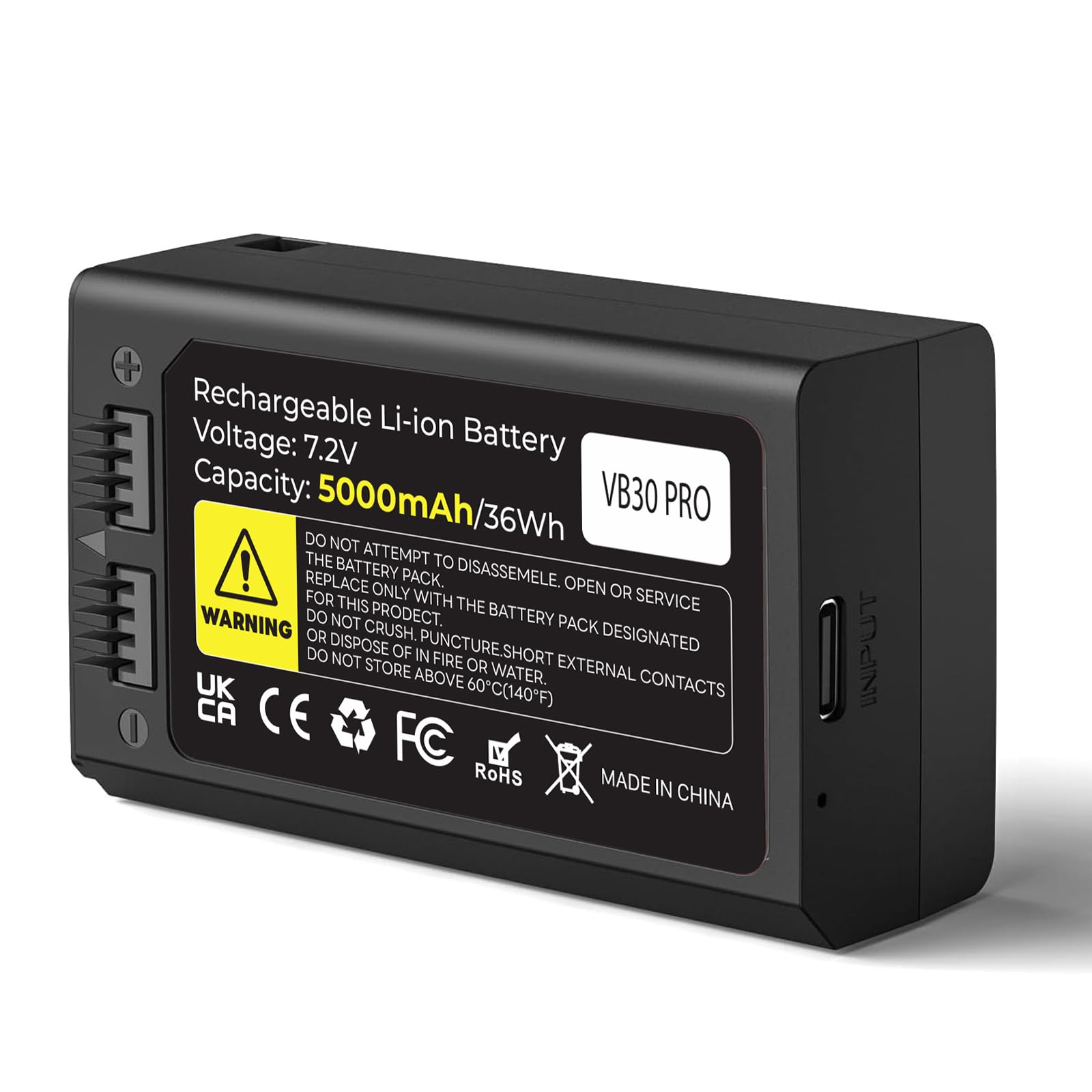 5000mAh VB30 Ersatzakku für V100 V1Pro V1, Akku für USB-C-Anschluss für V1ProC V1ProS V1ProN V1S V1C V1N V1F V1O V1P V100C V100N V100S V860III-S V860III-C V860III-N Kamera-Blitzgerät Speedlite