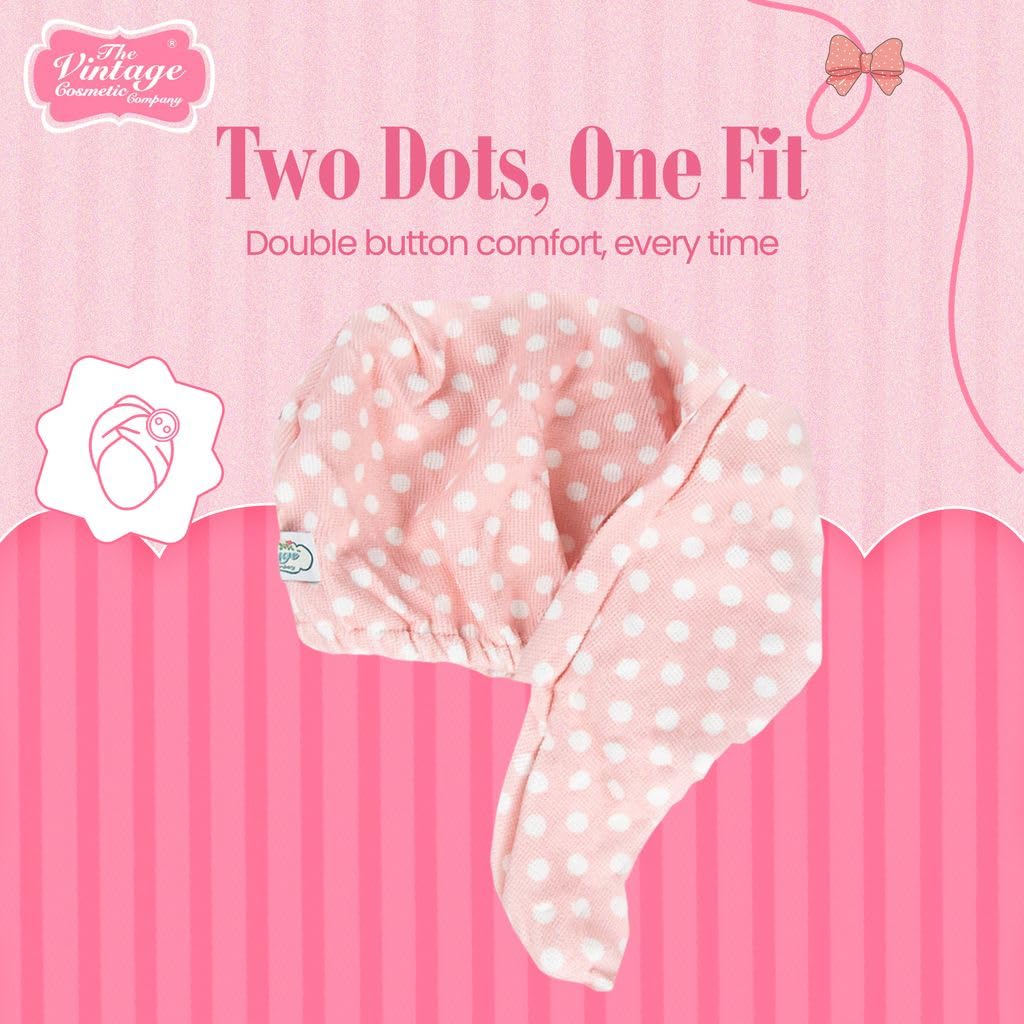The Vintage Cosmetic Company Hair Turban Pink Polka Dots, Soft Microfibre Hair Wrap for Women and Girls, Absorbs Moisture Faster and Reduces Drying Time with a Vintage Touch