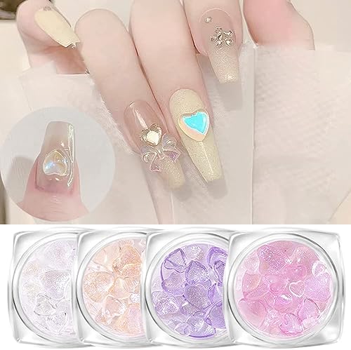 Dijes de arte de uñas de corazón transparente iridiscencia Aurora 3D corazones de amor diamantes de imitación suministros de uñas acrílicas para el