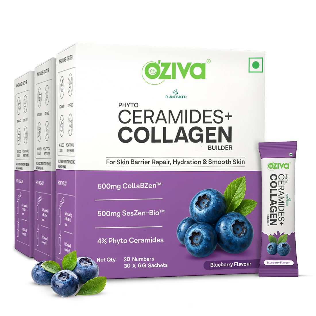 OZiva Phyto Ceramides+ Collagen Builder, Blueberry, 30 Sachets, Pack of 2 — Amazon image 11