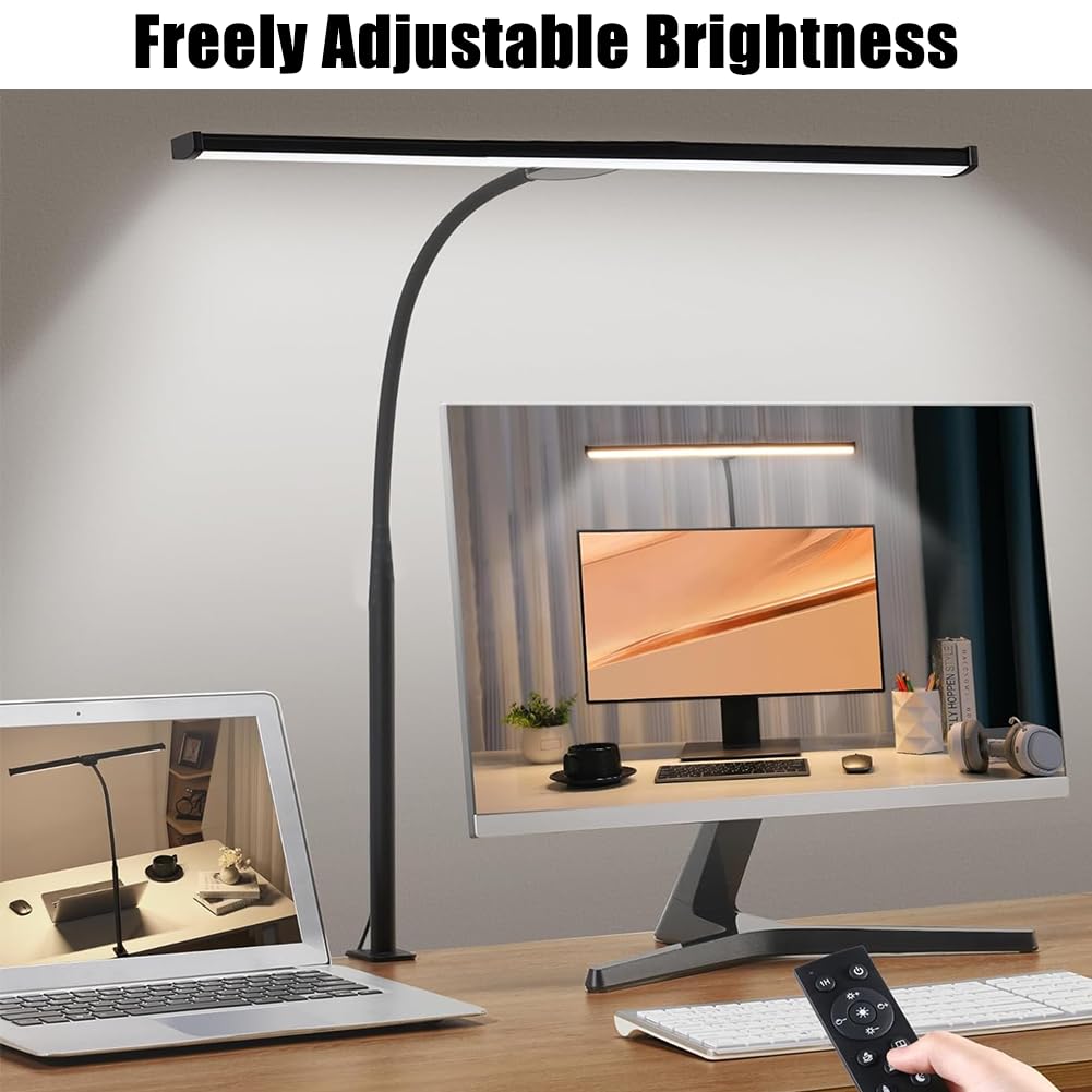 Lampada da tavolo a LED dimmerabile, lampada a morsetto per l'ufficio domestico, regolazione a più livelli di temperatura di colore e luminosità, lampada da tavolo a collo di cigno (nero)
