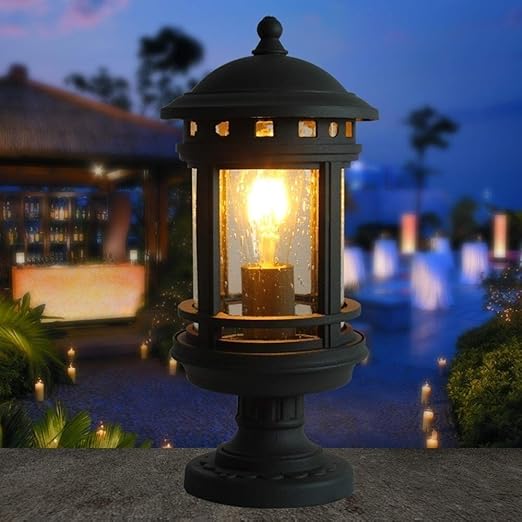GUOCC Creative Outdoor Metal Pillar Light Fence Column Lamp Park Lawn Street Light E27 IP54 Waterproof Path Post Lantern for Courtyard Villa Glass Pillar Lamp Lights Fixture (Color : Black) photo 2