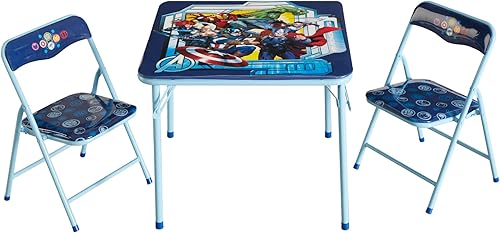 Marvel Avengers - Juego de mesa y silla de actividades para niños de 3 piezas, mesa cuadrada con 2 sillas plegables, muebles temáticos de Vengadores