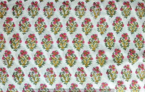 Tissu de coton imprimé indien artisanal de Jaipur motif fleur traditionnel - 10 Yards