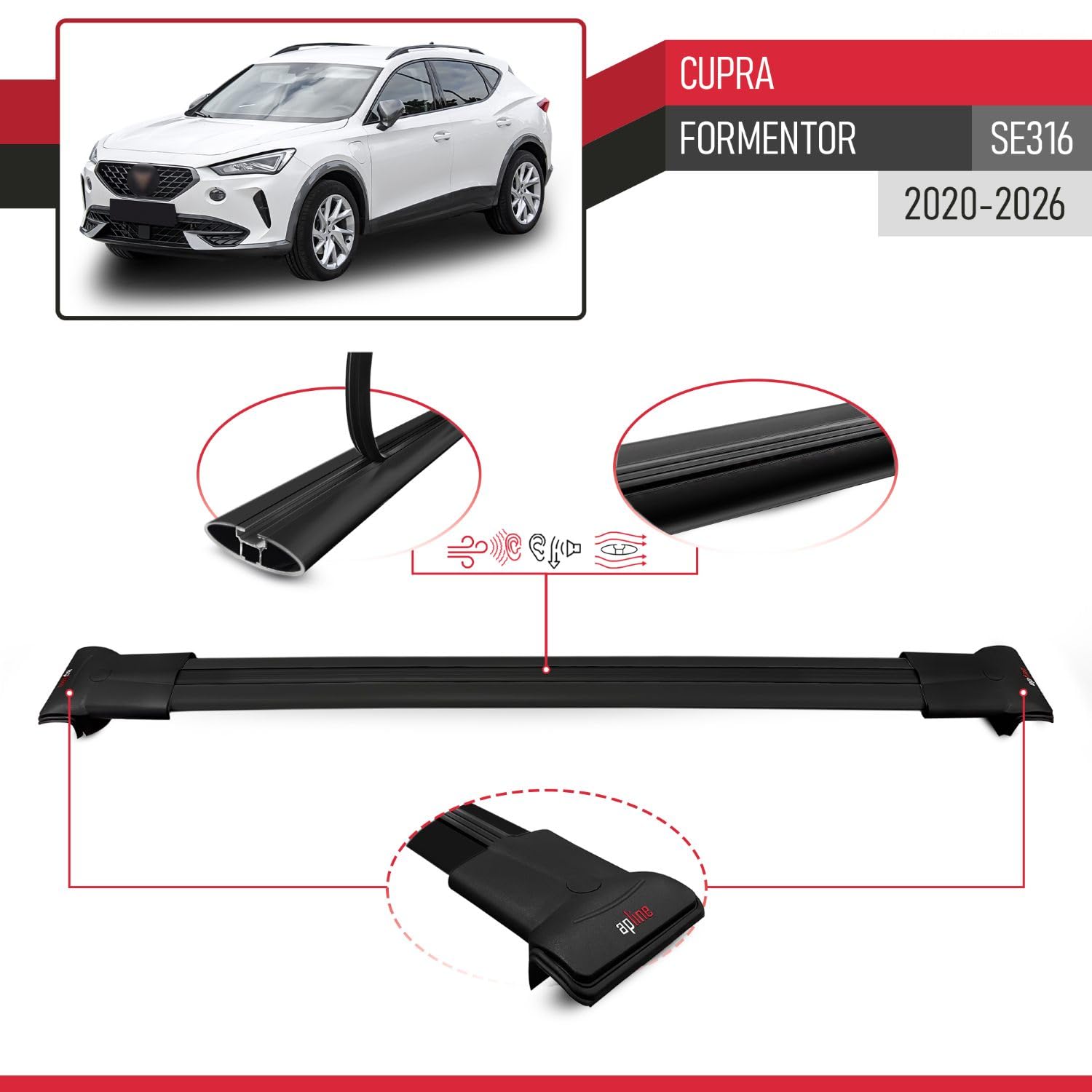 Compatibile con Cupra Formentor (SE316) 2020-2026 Modello FLY Barre Tetto Portapacchi Auto Barre Portatutto Nero Alluminio 2 Barre