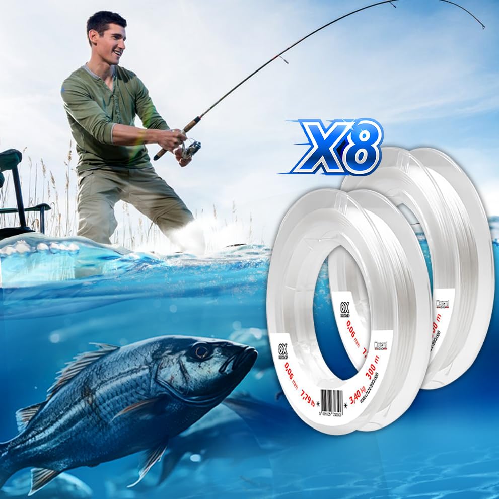 Braided Fishing Line PE Braided Platinum X8 Thread 300m - White Fishing Line - Suitable for Freshwater and Saltwater - Professional Fishing (0,28 mm 35,56 lb 16,60 kg 300 m)