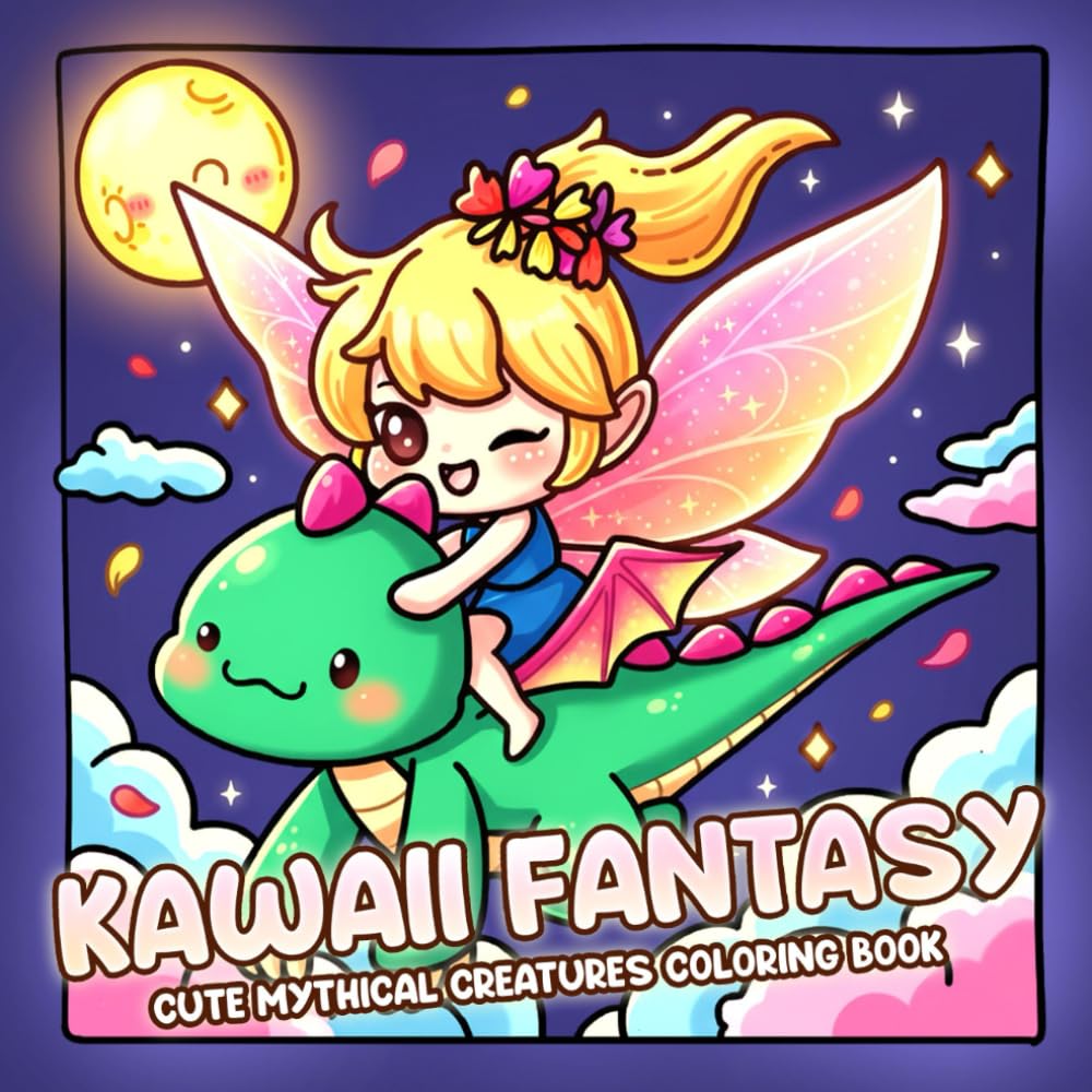 Kawaii Fantasy Coloring Book: Mythical Creatures Coloring Pages with Cozy Fairytale Beings, Adorable Fairies, Dragons, and More Cute Illustrations for All Ages Calm Creativity