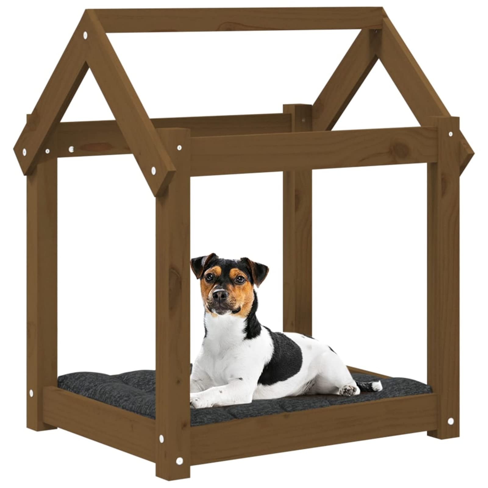 Cama para Perros Madera Maciza Pino marrón Miel 61x50x70 cm, Colchon Perro, Cuna Perro, Cama Mascota, Dog Bed, Cama para Perros Y Gatos