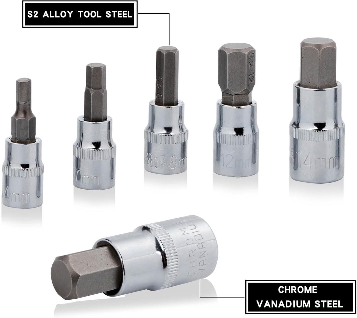Hex Bit Socket Set Premium S2 Alloy Steel | 13-Piece Metric 2mm - 14mm Allen Socket Kit