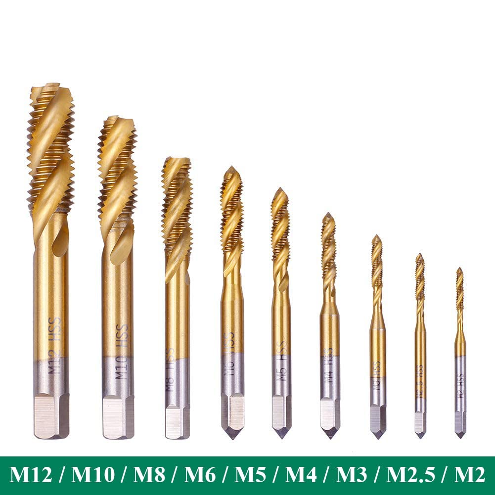 Juego de 9 Uds. De brocas de tornillo HSS chapadas en titanio M2-M12, brocas de rosca métricas, juego de brocas helicoidales