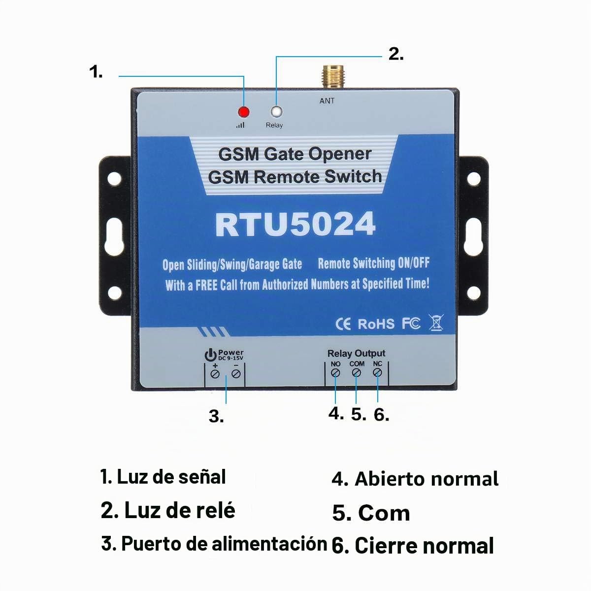 RTU5024 Actualización GSM Abridor Puerta GSM Abridor Puerta Garaje Control Remoto, Interruptor Apagado Llamada Gratuita SMS, DC 9‑24V Interruptor Relé Control Remoto Inalámbrico
