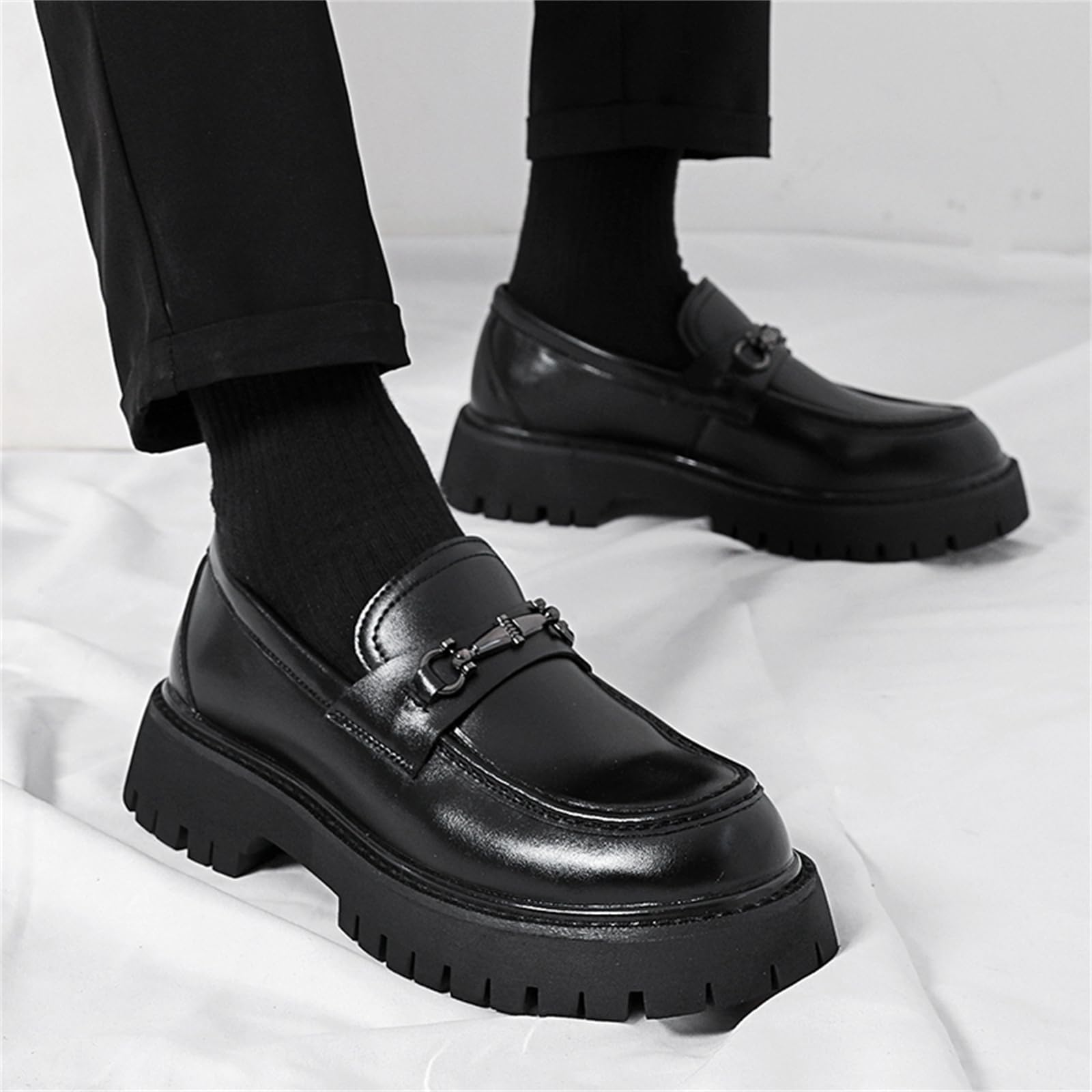Herren Loafer Plateau Abendschuhe Leder Runde Zehen Modern Business Formelle Arbeitsschuhe