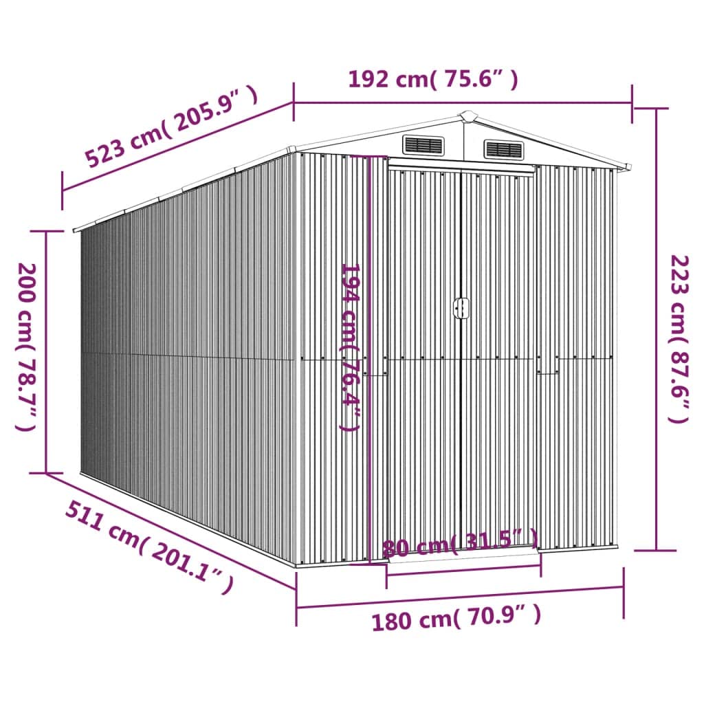 Générique Abri de Jardin Marron Clair 192x523x223 cm Acier galvanisé,Maison & Jardin,Pelouses & Jardins,Vie en extérieur,Structures extérieures,Cabanes & abris de Jardin,3147475