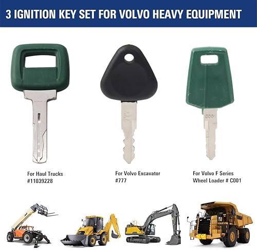 Miniatura 2 de Newsmarts 3 llaves de encendido para construcción de equipos pesados, llaves de encendido para equipos pesados para excavadoras, cargadoras,