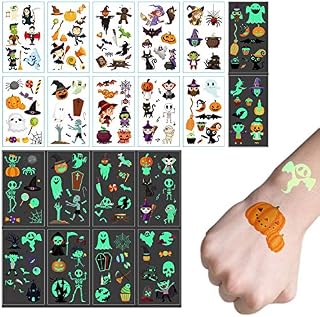 obqo 187 PCS Halloween Temporary Tattoos for Kids Assorted Halloween Luminous Temporary Sticker for Kids Girls Boys for Halloween Party Favors Supplies