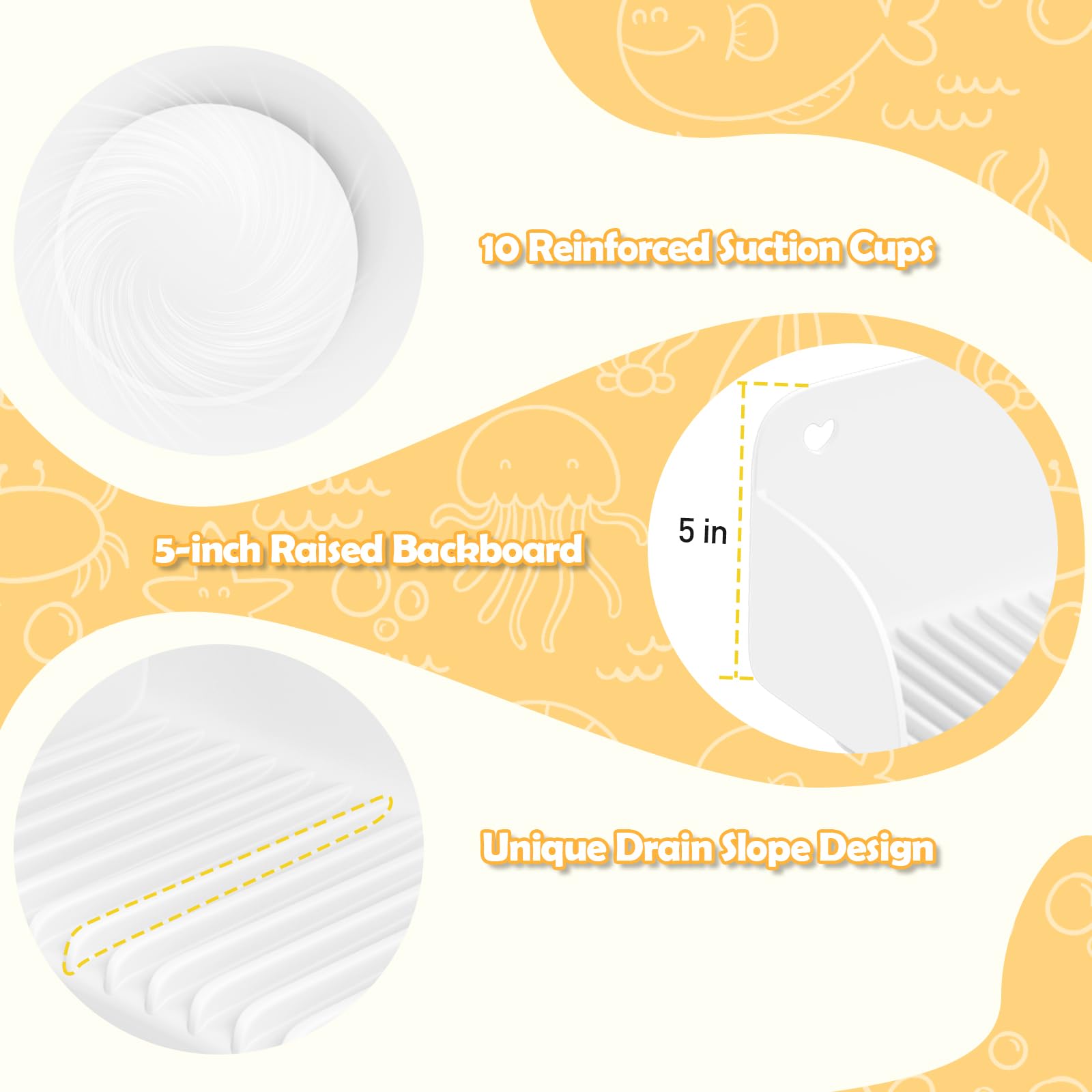 Paraspruzzi per vasca da bagno da 61 cm, con 10 ventose, in silicone, paraspruzzi per vasca da bagno, vassoio giocattolo da bagno, mensola da gioco per bambini, universale per bagno, lavello della