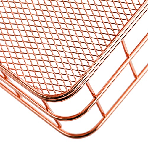 Hacaroa 4 Pack Rose Gold Wire Mesh Basket, Metal Desk Drawer Organizer Desktop Holder Tray for Cosmetic, Stationery, Magazines, Fruit Snacks, Home, School, Office, 2 Size