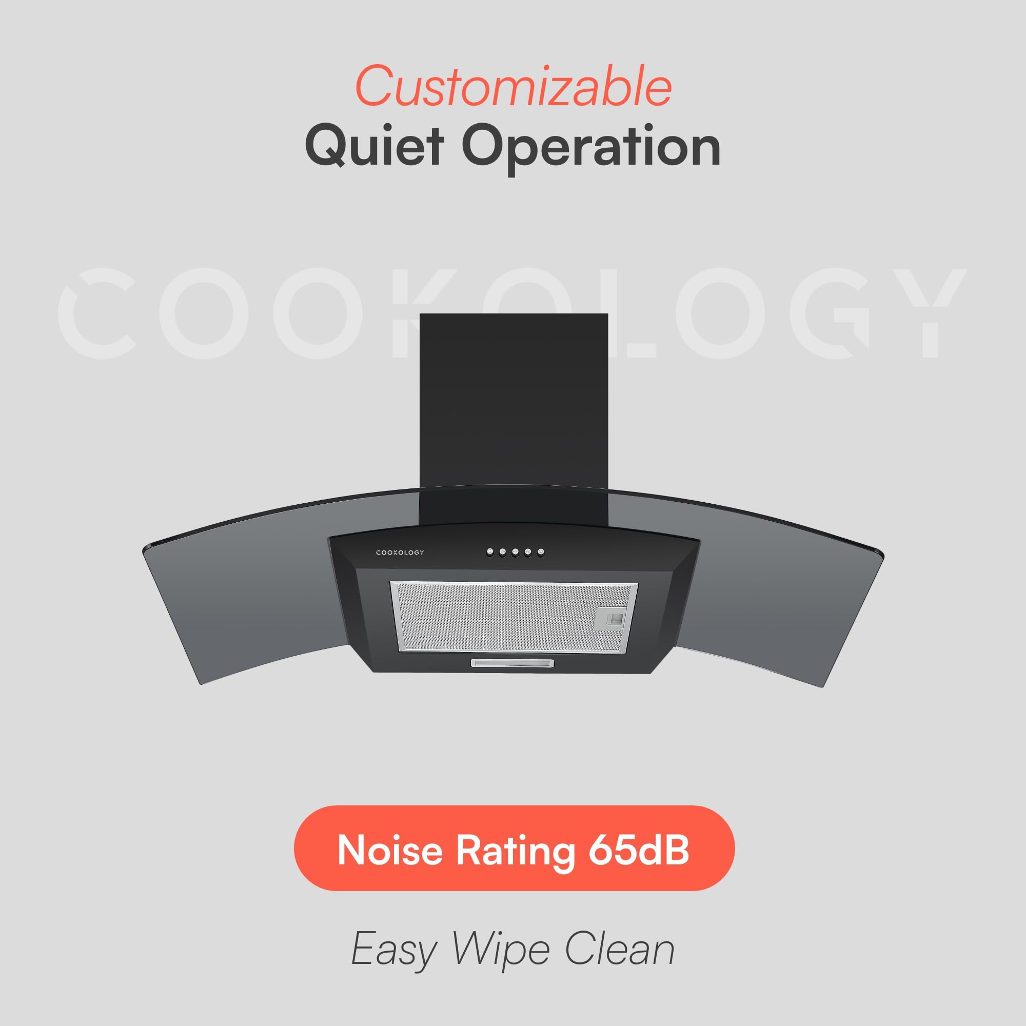 Cookology CGL900BK/A Cooker Hood Chimney Kitchen Extractor Fan 90cm, Recirculating & Ducting Wall Mounted, Curved Glass, Energy Rating A, 3 Speed Settings, LED, Adjustable Height - Black — view 4