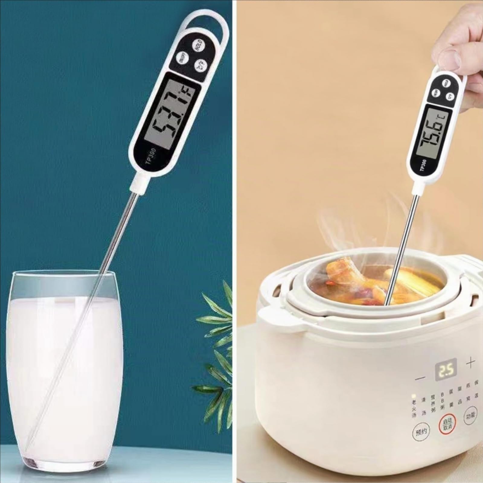 Nutabevr Termómetro Digital de Cocina,Termómetro de Cocina con sonda Larga,3S Lectura Instantánea Termómetro Doméstico Con LCD para alimentos y bebidas, asado, parrilla, Leche, Agua, Aceite,Sopa