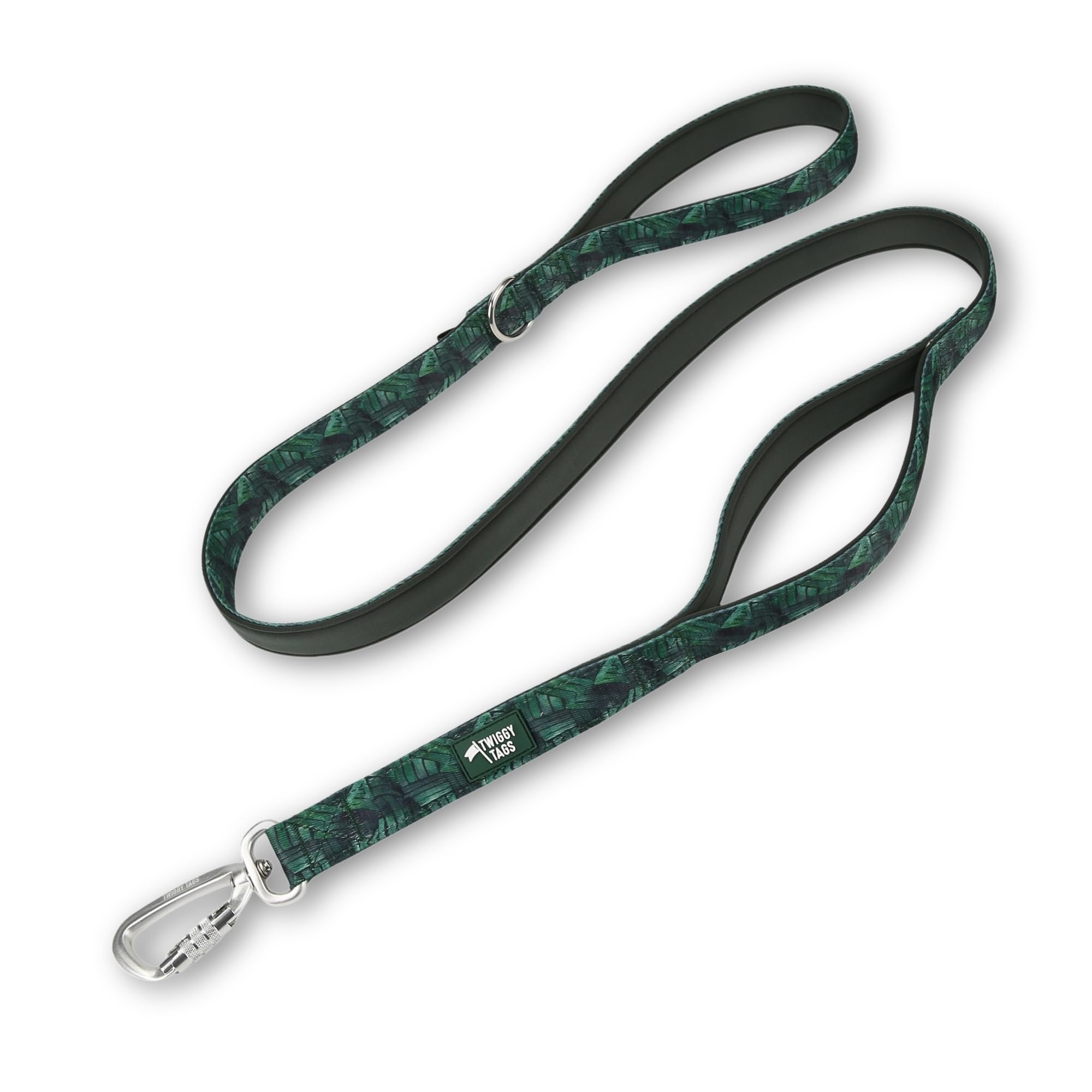 Twiggy Tags Padded Lead with Extra Handle | Strong Dog Lead with Close Control Lead | Reflective, Locking Carabiner, Durable & Comfortable | Suitable For All Dog Breeds| 1.5m (Canopy Dark Green)