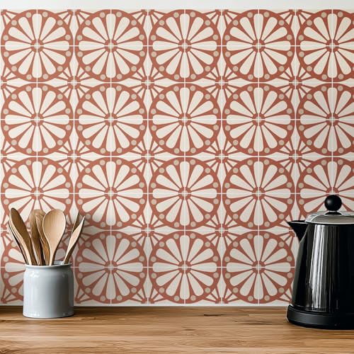 meihea 30 Pack, 4x4 Inch Terracotta Tile Stickers, Modern Boho Peel and Stick Vinyl for Backsplash, Stairs & Furniture