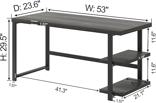 Miniatura 3 de FOLUBAN Escritorio de oficina en casa, escritorio moderno para computadora con estante de almacenamiento, mesa de estudio de madera para juegos para
