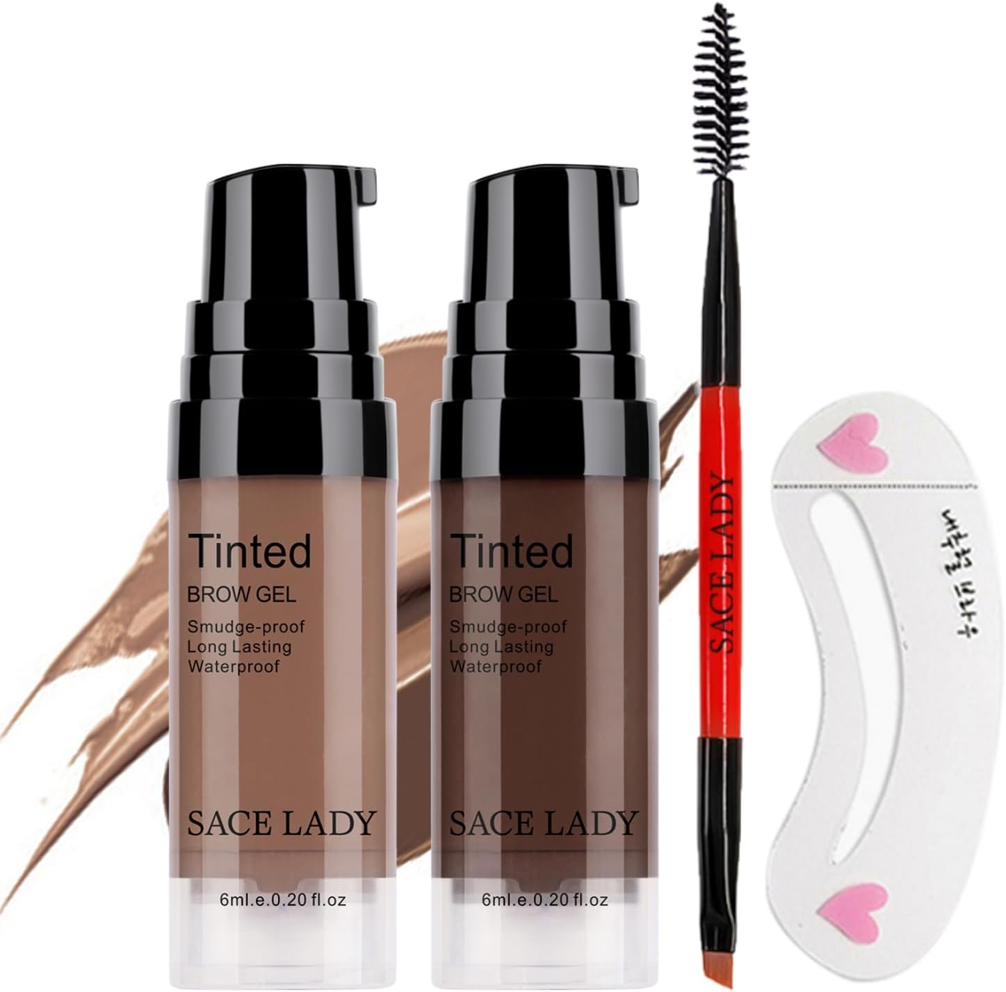 2 Colors Long Lasting Eyebrow Gel Set With Brushes for Waterproof Makeup, Tint Corrector Kit, Intense Brow Color Wax Cream