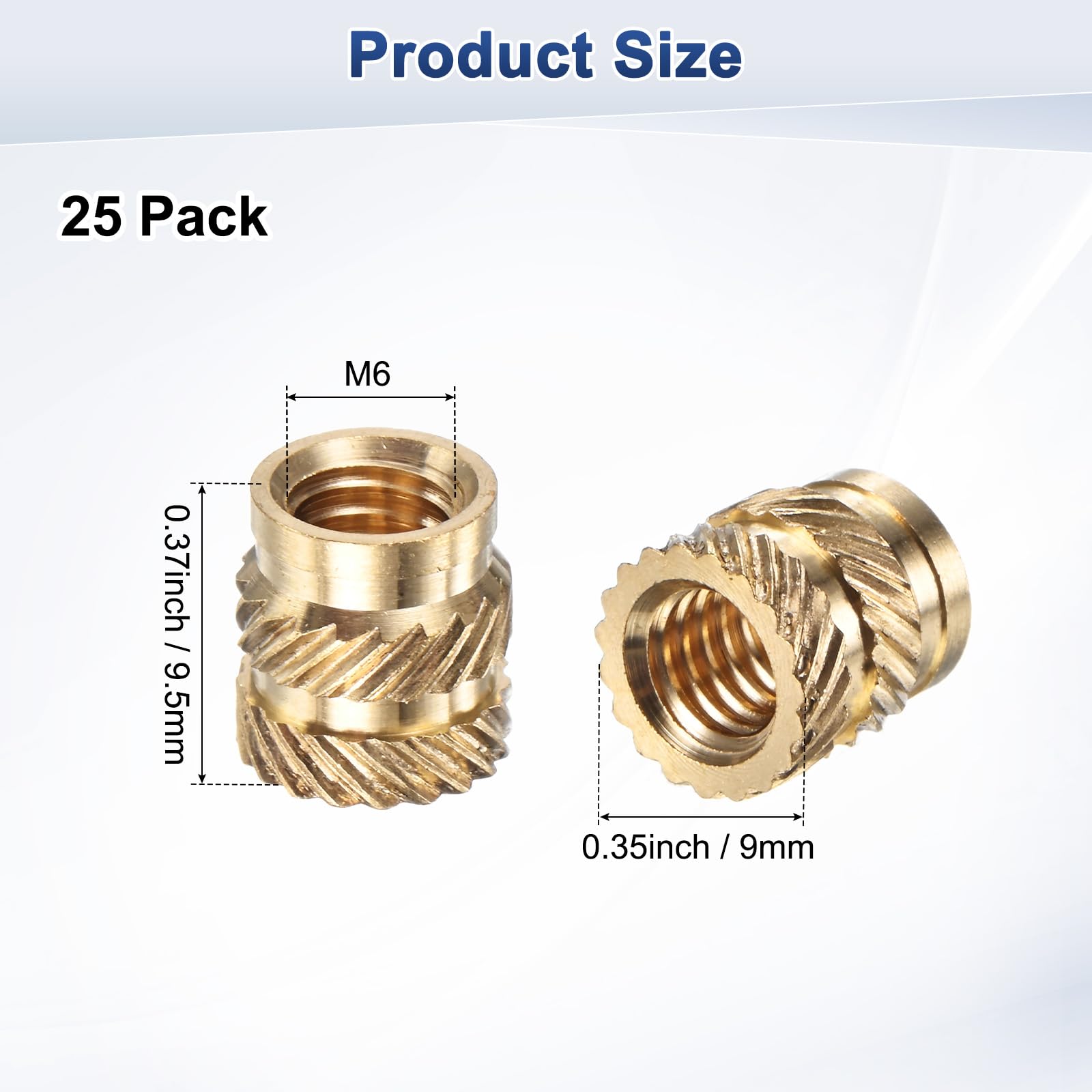 M METERXITY 25-Pack Threaded Inserts, M6 x 9.5mm L x 9mm OD Brass Heat Set Insert Nuts - Image 3
