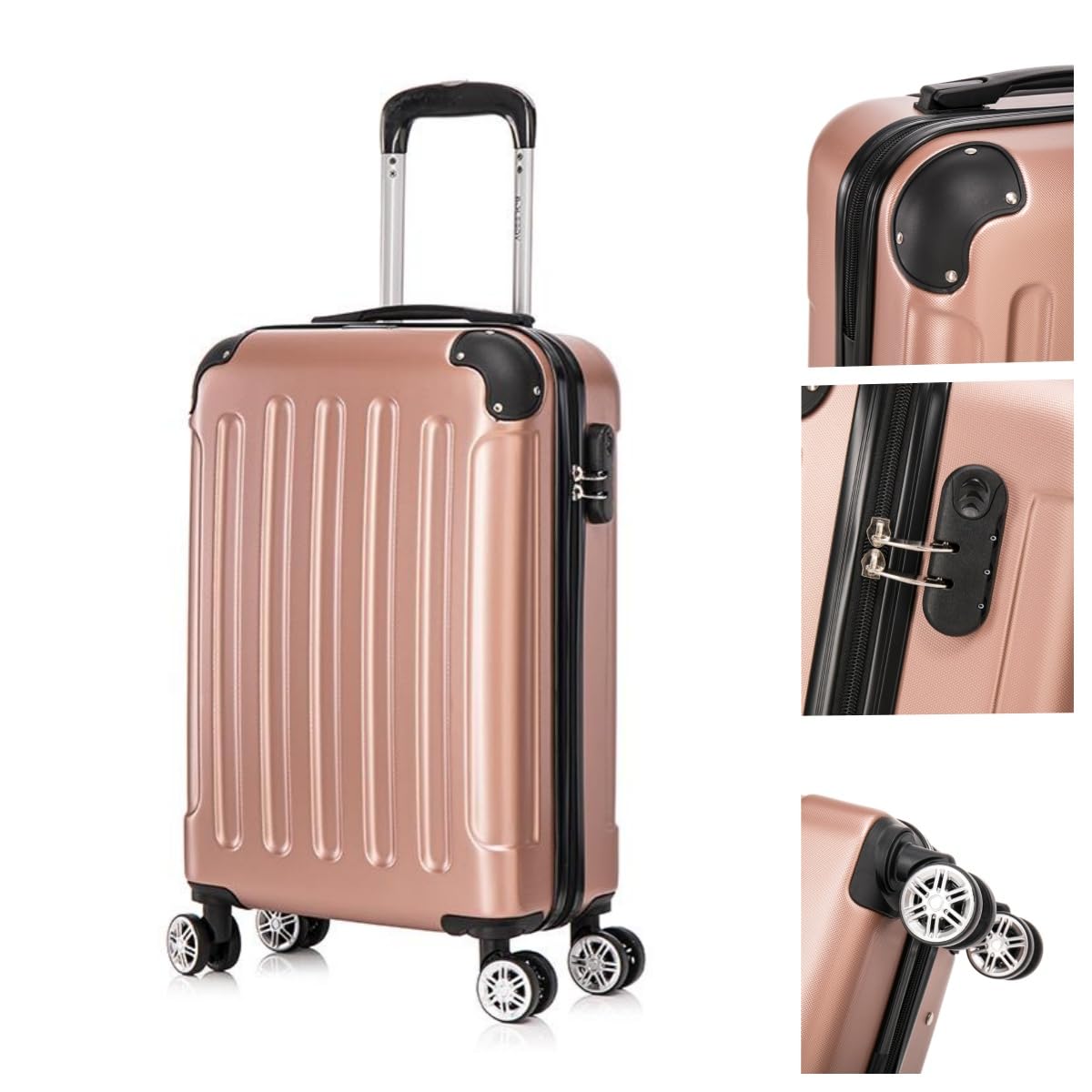 Valigia Rigida Cabina 55cm in ABS Léger et Résistant avec Lucchetto et 4 Roulettes 360°,Trolley Bagaglio a Mano Pratique et Durable per Viaggio