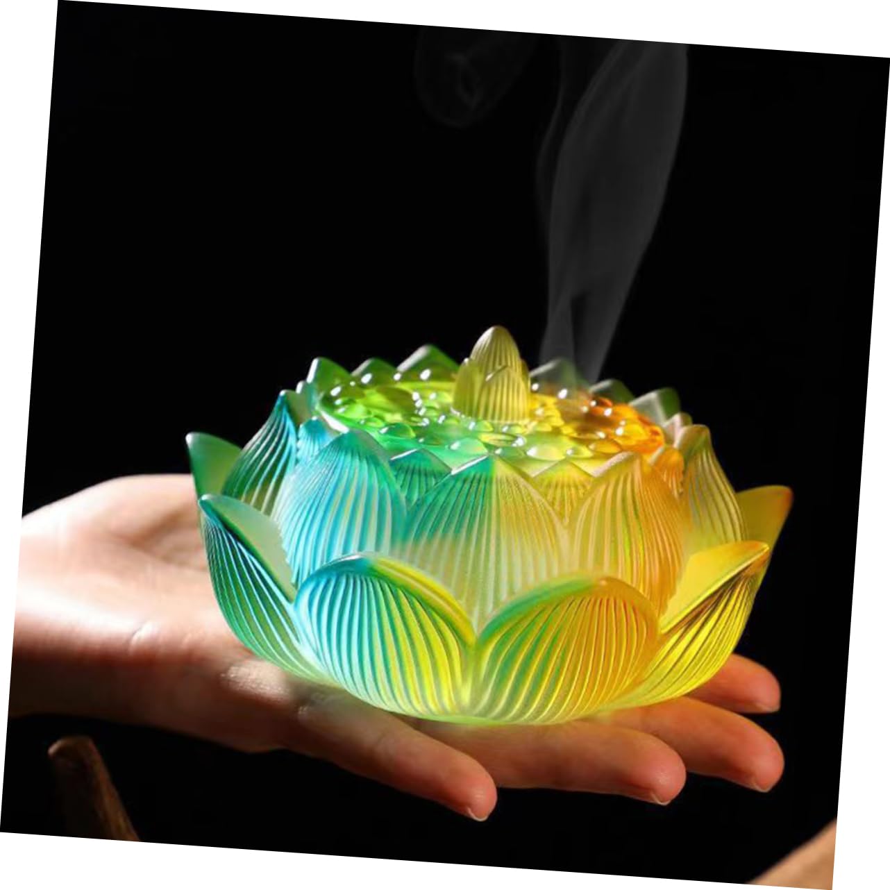 MAGICLULU Bruciatore Incenso Casa in Vetro Forma Di Loto Portaincenso Antiscivolo e Resistente Per Ambienti Interni Zen Decorazione Elegante e Pratica Per Soggiorno Ufficio e Ristoranti
