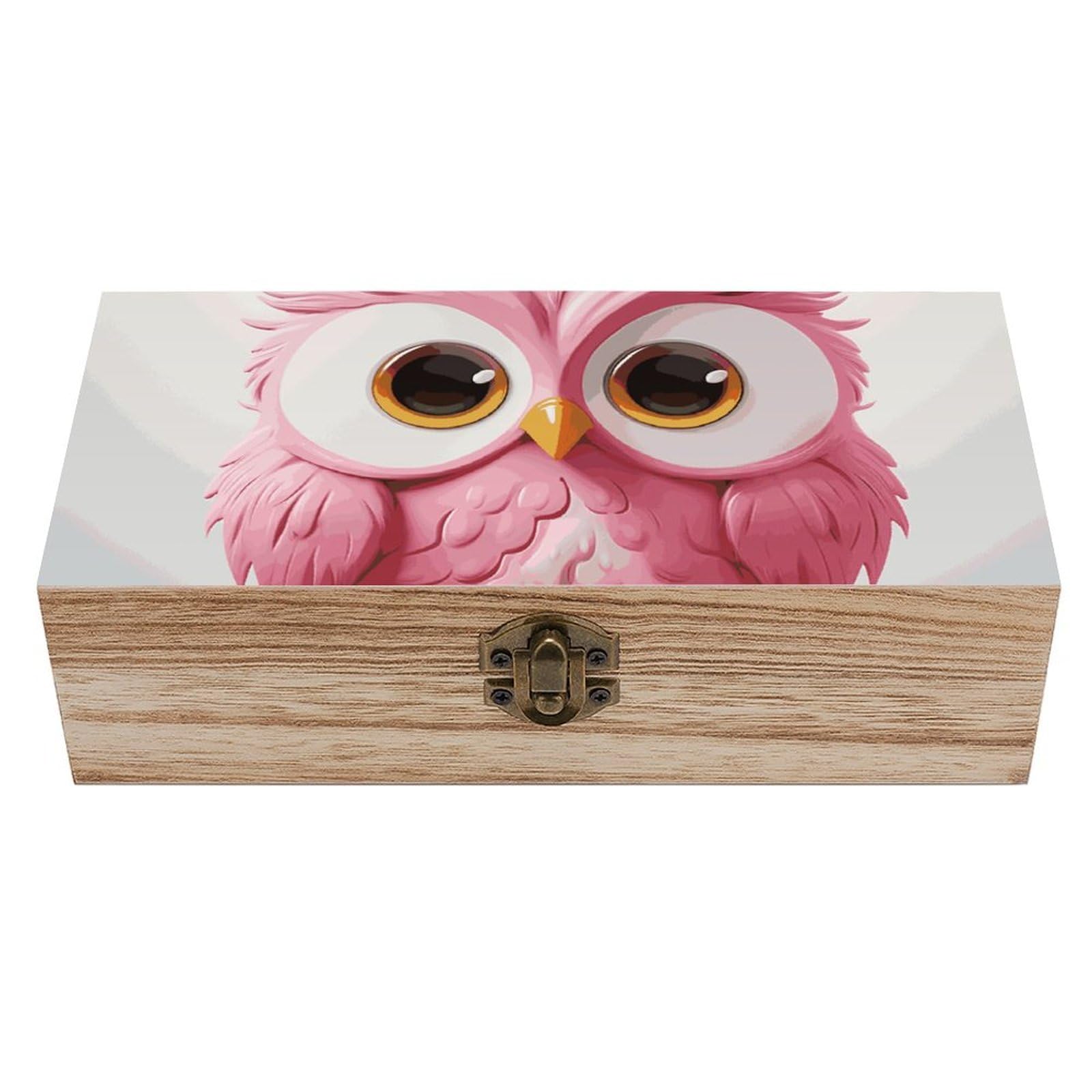 A Pink Owl Wooden Storage Box Exquisite Durable Wood Gift Case Sturdy Vintage Jewelry Wooden Chest for Art Hobbies Storage Keepsake Gift
