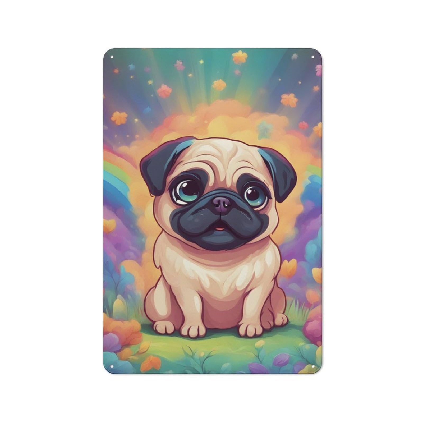 Junmoney Cute Pug Tin Sign 30X20cm With For Hallway Wall, Vintage Decor, For Home Interiors, Feature Walls And Decorative Displays