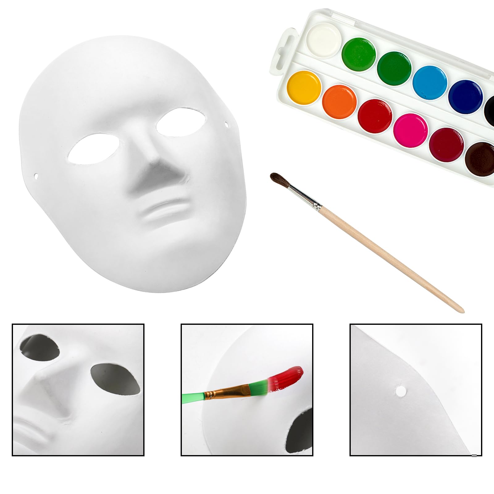 WUWEOT 40 Pack DIY Vollgesichtsmasken, 2 Größen bemalbare weiße einfarbige Masken, Papiermasken für Cosplay Halloween Fasching Maskerade Tanzparty, Blanko Kostüm Masken