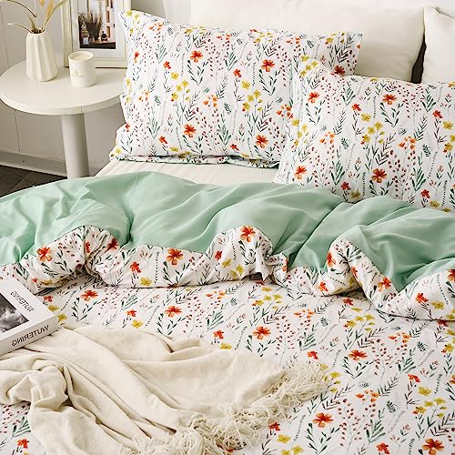 Mcvernon's Floral Duvet Cover Queen Size 3 Pieces, Flower Queen Duvet Cover With 2 Pillow Shams, Soft Bedding Set For All Season, Breathable, Zipper Closure, Queen(90''X90'') #TOP3