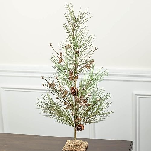 Factory Direct Craft - Árbol de Navidad artificial de pino con bayas y hojas de champán, pino de mesa para decoraciones navideñas, 23 pulgadas de