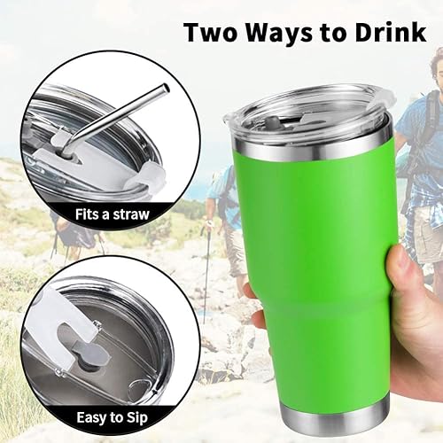 Miniatura 2 de DS Vaso verde de 30 onzas con aislamiento al vacío de doble pared de acero inoxidable con popote y tapa, cepillo de limpieza para bebidas frías y