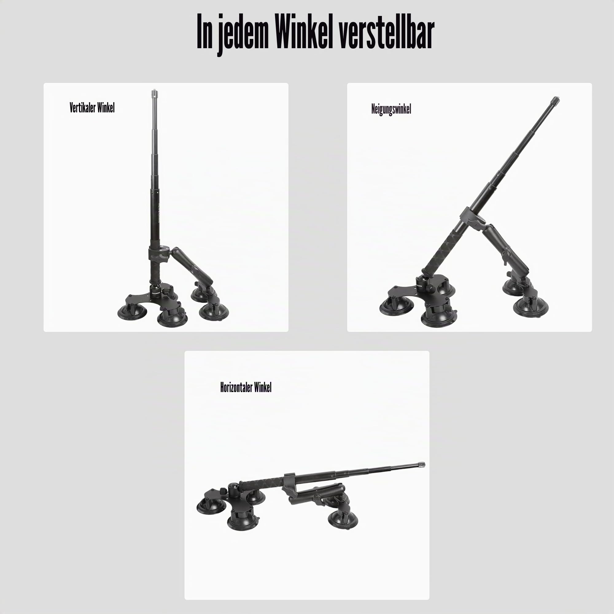PellKing - Insta360 x5, x4, x3, x2, x, One RS, R, Autohalterung für GoPro Max DJI OSMO 360 Kamera, 5-in-1-Saug-Montage-Kit für Action-Kameras (inkl. Selfie-Stick