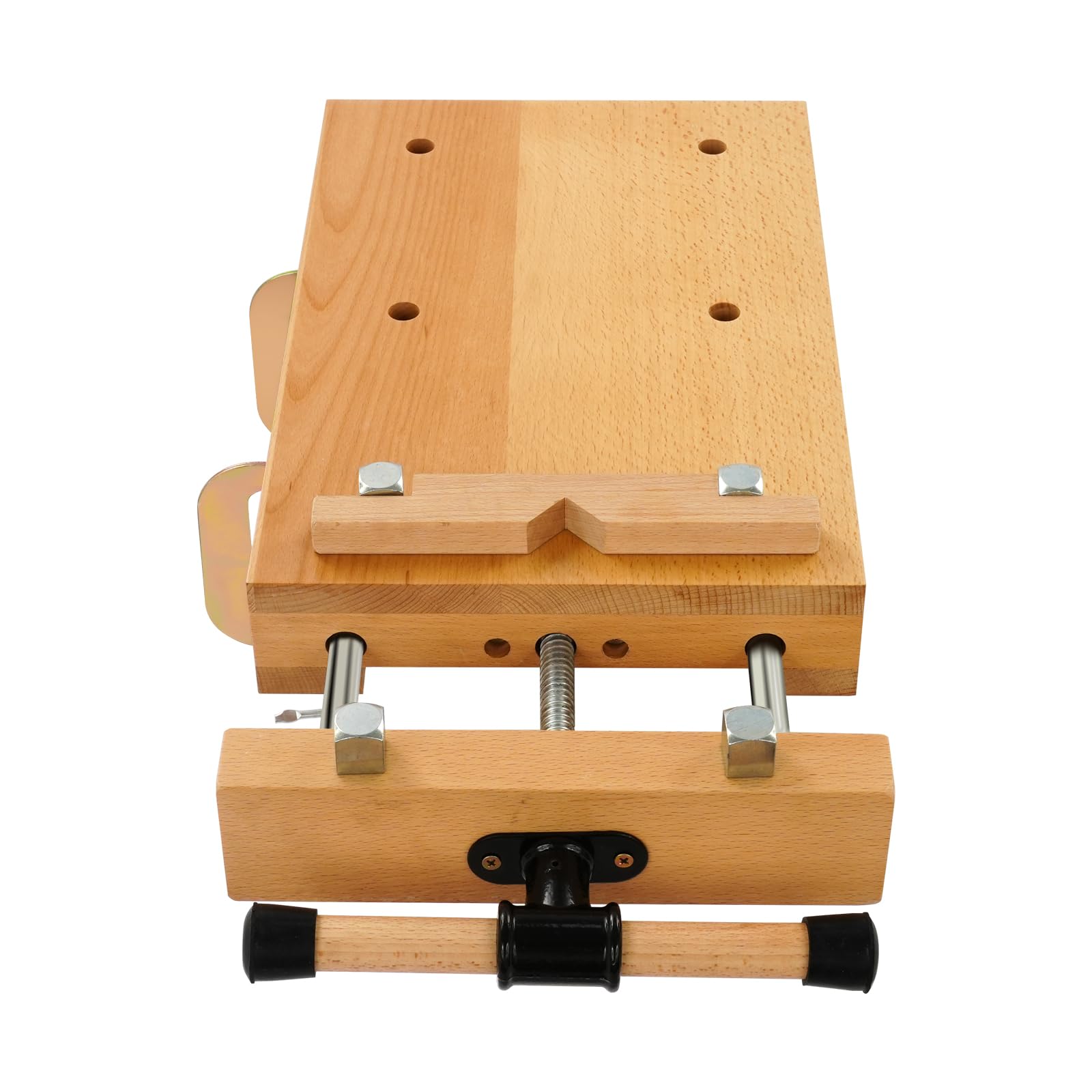 Banco di pialla in legno, 53 x 28 x 7 cm, banco da lavoro con morsa, clip a G regolabili 0-9 cm, apertura 0-14 cm, tavolo da lavoro portatile in legno di faggio per morsetti, pialla
