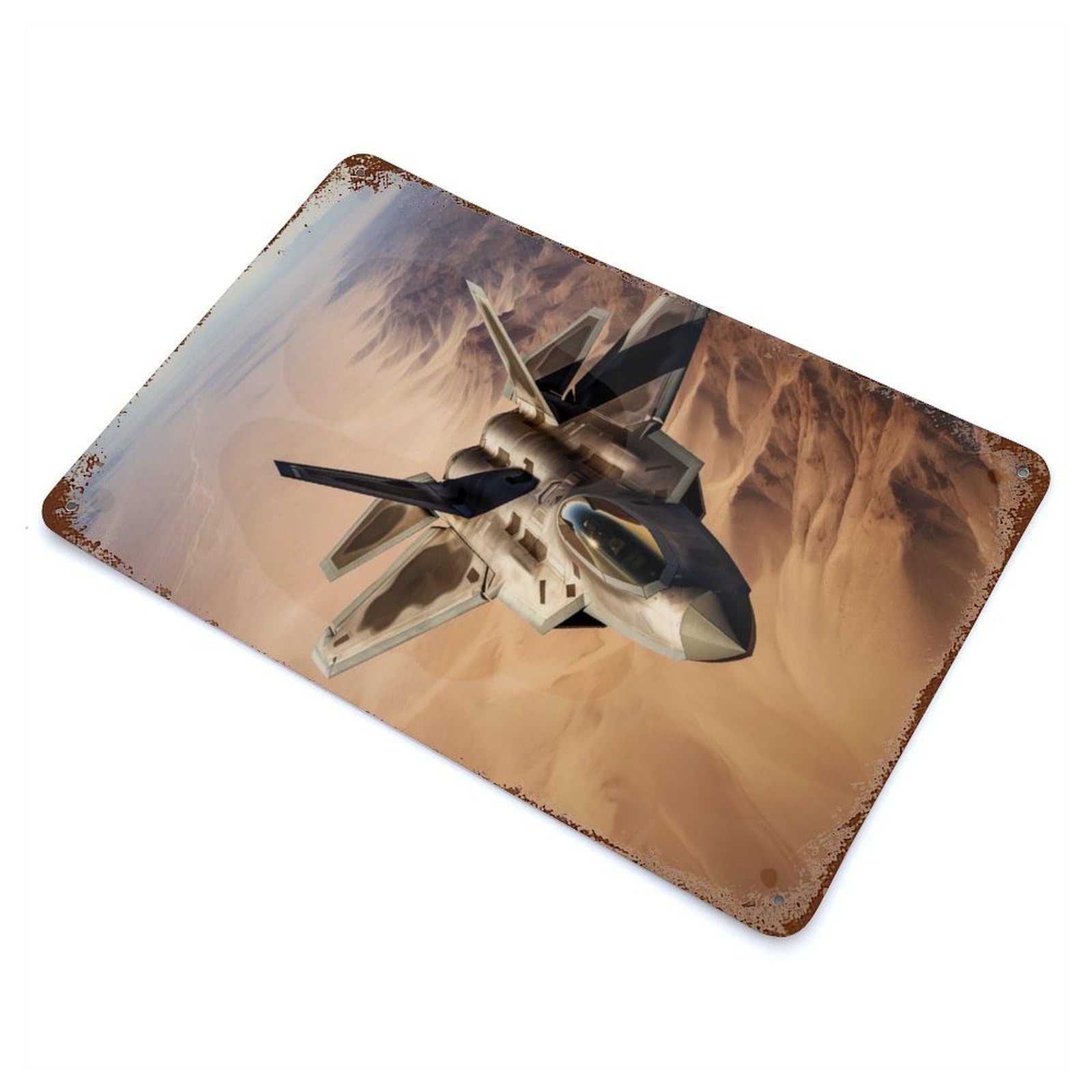 Distressed Metal Wall Sign Fighter Jet 11.8"x7.9", Retro Wall Decor for Basement, Hobby Room And Garage Decor