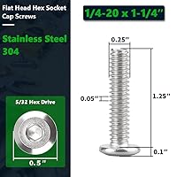 Vista 2 de 1/4-20 x 1-1/4" (30 PCS) Tornillo de cabeza plana de cabeza plana, 304 tornillos de unión de acero inoxidable 18-8, rosca completa, pernos