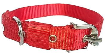 SSM PET MART Dog Soft Nylon Collar Adjustable 4 Stapes Every Day Use 1 inch Pet Collar Strong Chrome Bukkle (Red)