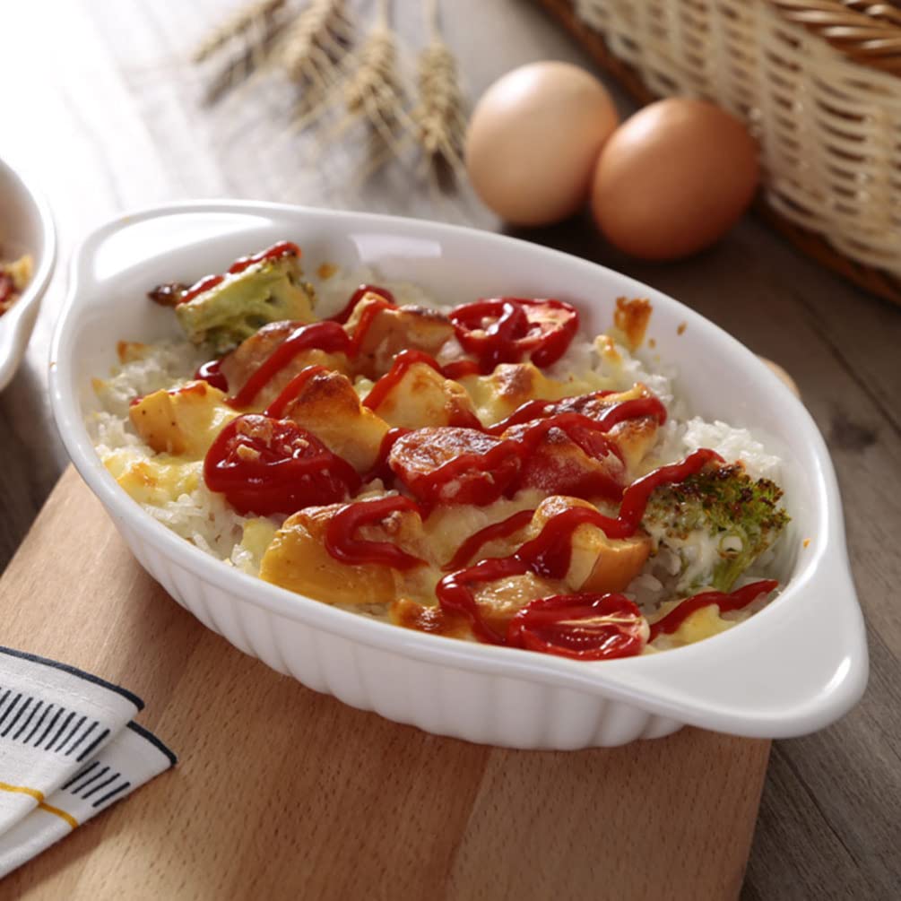 Teglia da Forno in Ceramica, teglia Ovale da 8 Pollici con Doppi Manici, casseruola, padelle per Lasagne, Forno, pentole, zuppe Basse, per Cucina, Dessert, Insalata, Torte, Bianco