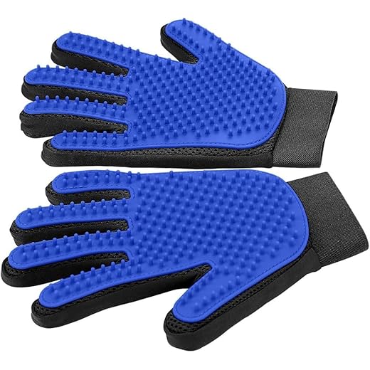 The King Vibes™️ Pet Grooming Gloves | Gentle Deshedding Glove| Upgraded Five Finger Design - Perfect for Dog, Cat & Horses with Long & Short Fur - 1 Pair (Blue)