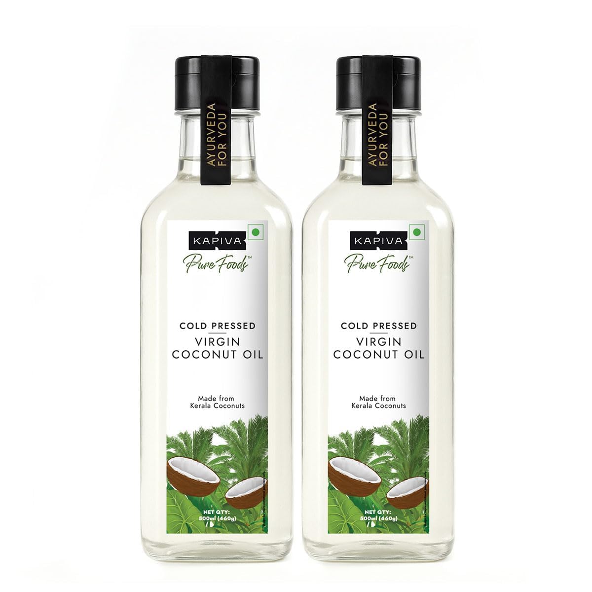 Kapiva Virgin Cold-Pressed Coconut Oil Super Saver Pack 500ml (Pack of 2) | Unrefined & Edible | For Cooking, Skin & Baby Care, Oil Pulling | Coconut Oil For Hair | Keto Friendly